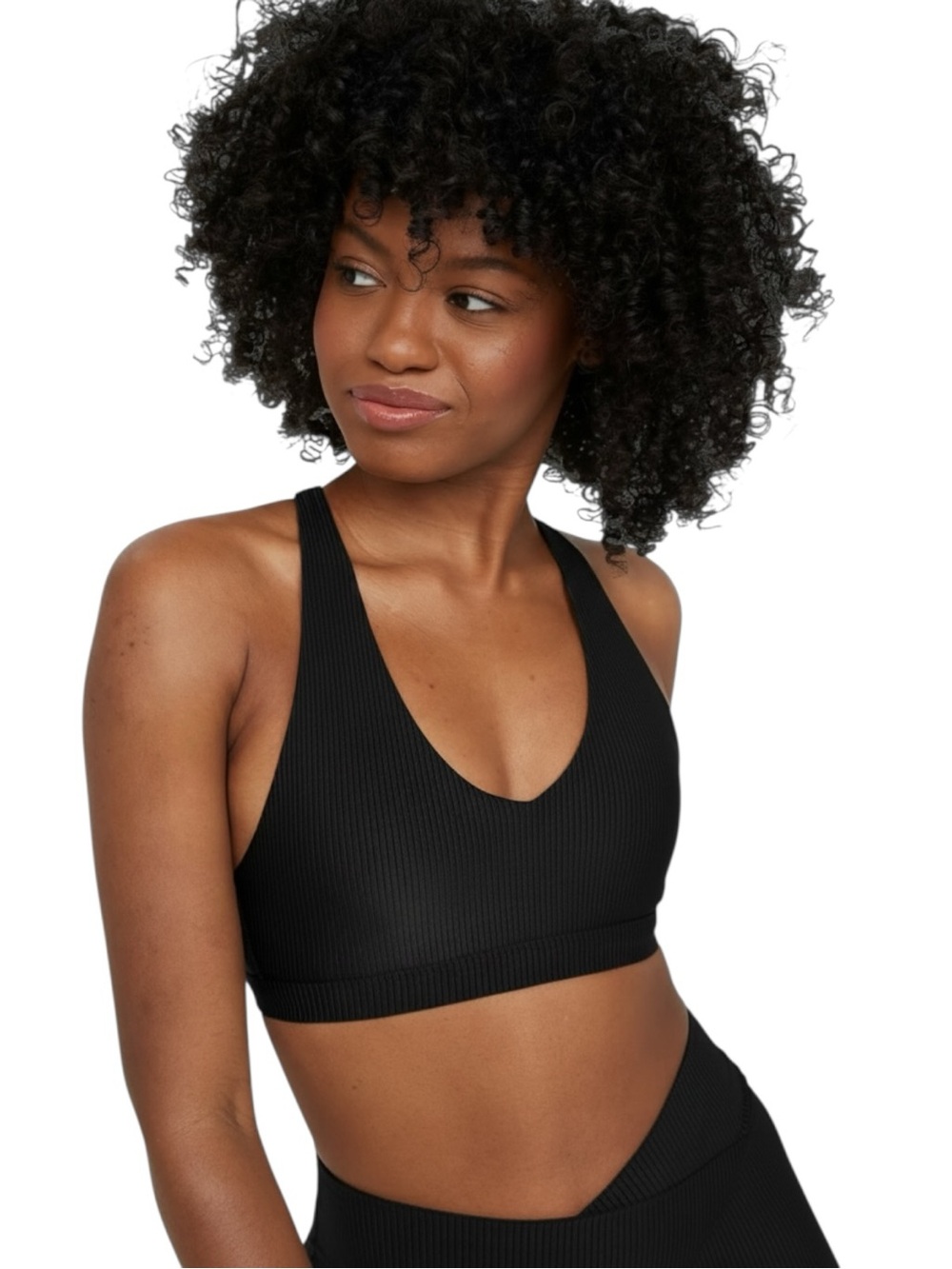Aerie OFFLINE Ribbed Shine Strappy‎ Back Sports Bra Black Women’s Medium
